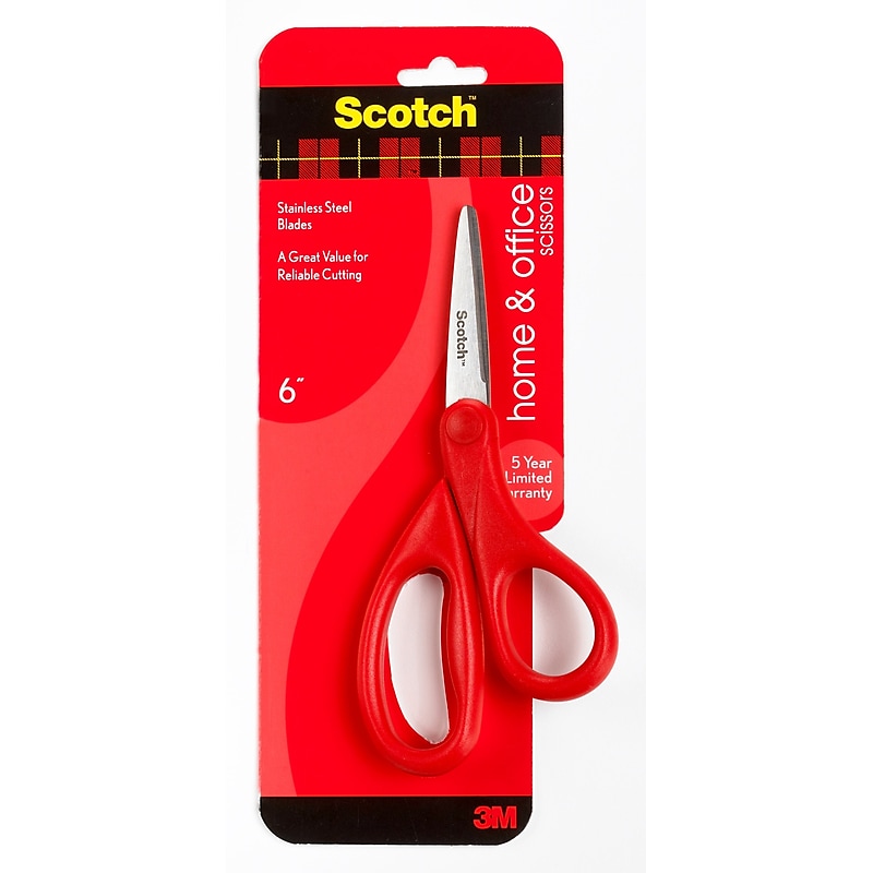 Scotch Home & Office 6" Stainless Steel Scissor, Pointed Tip, Red (1406) image 1