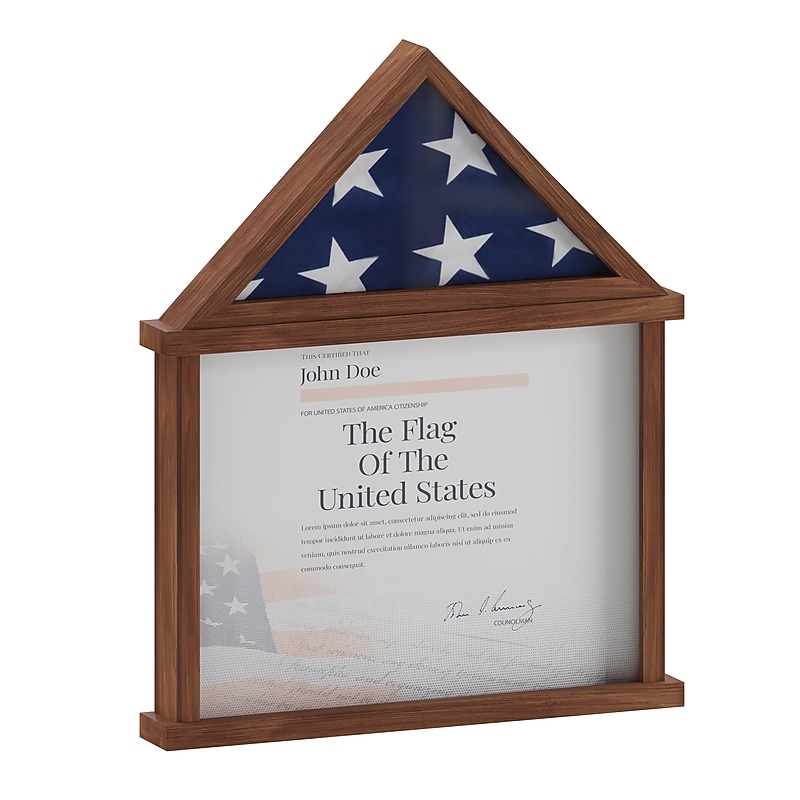 Flash Furniture Quincy Solid Pine Wood Flag and Certificate Display Case, 22.5" x 18.5", Dark Brown (HMHD22M142YBRN) image 1