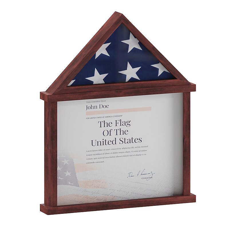 Flash Furniture Quincy Solid Pine Wood Flag and Certificate Display Case, 22.5" x 18.5", Mahogany (HMHD22M142YMHG) image 1