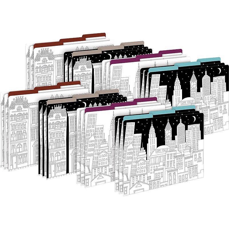 Barker Creek Color Me! Cityscapes File Folder, 1/3-Cut Tab, Letter Size, Assorted Colors, 24/Set (4380) image 1