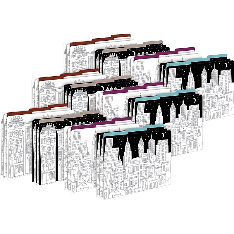 Barker Creek Color Me! Cityscapes File Folder, 1/3-Cut Tab, Letter Size, Assorted Colors, 36/Set (4381) image 1