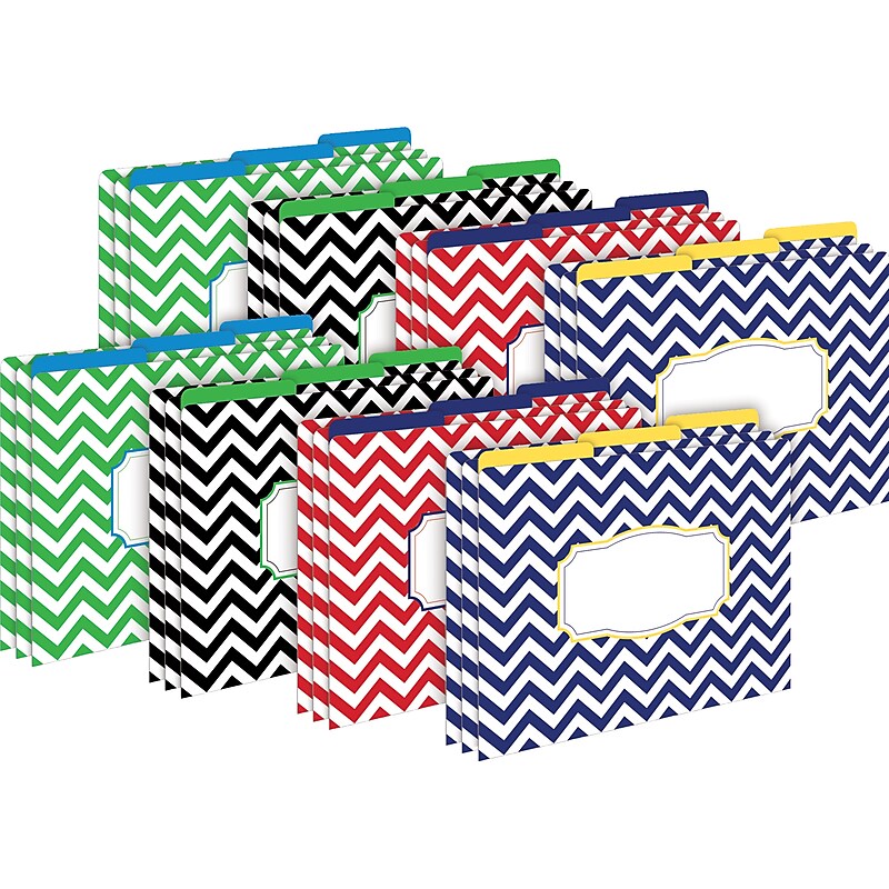Barker Creek Nautical Chevron File Folder, 1/3-Cut Tab, Letter Size, Assorted Colors, 24/Set (4384) image 1