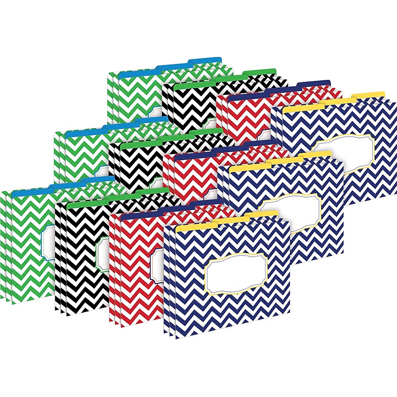 Barker Creek Nautical Chevron File Folder, 1/3-Cut Tab, Letter Size, Assorted Colors, 36/Set (4385) image 1