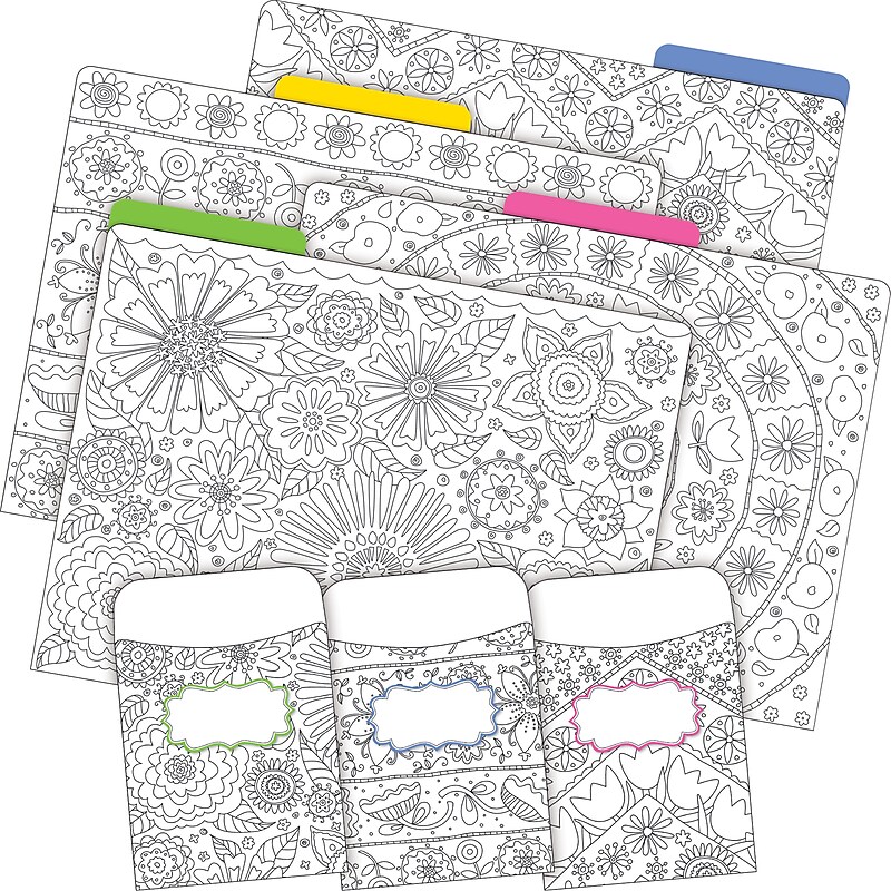 Barker Creek Color Me! In My Garden File Folder, 1/3-Cut Tab, Letter Size, Assorted Colors, 42/Set (4409) image 1