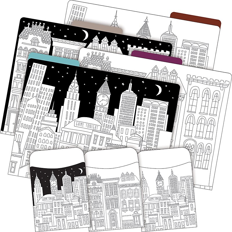 Barker Creek Color Me! Cityscapes File Folder, 1/3-Cut Tab, Letter Size, Assorted Colors, 42/Set (4414) image 1