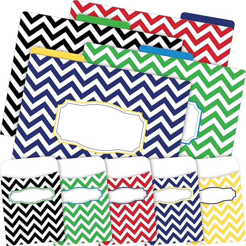 Barker Creek Nautical Chevron File Folder, 1/3-Cut Tab, Letter Size, Assorted Colors, 42/Set (4416) image 1