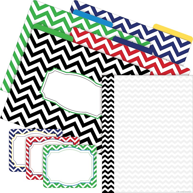 Barker Creek Get Organized Chevron Nautical File Folder, 1/3-Cut Tab, Letter Size, Assorted Colors, 107/Set (138) image 1