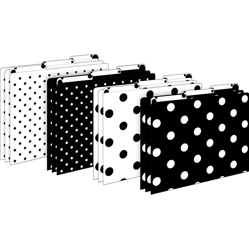Barker Creek Black & White Dot File Folder, 1/3-Cut Tab, Letter Size, Black/White, 12/Pack (2004) image 1