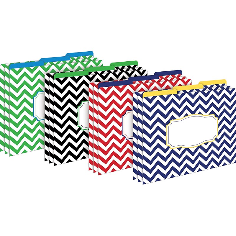 Barker Creek Nautical Chevron File Folder, 1/3-Cut Tab, Letter Size, Assorted Colors, 12/Pack (2007) image 1