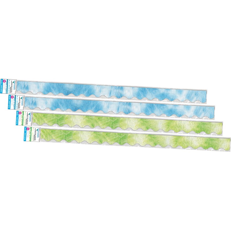 Barker Creek Double-Sided Scalloped Border Set, 36" x 2.25", Blue & Lime Tie-Dye and Ombré, 2 designs, 52/Set (4357) image 1