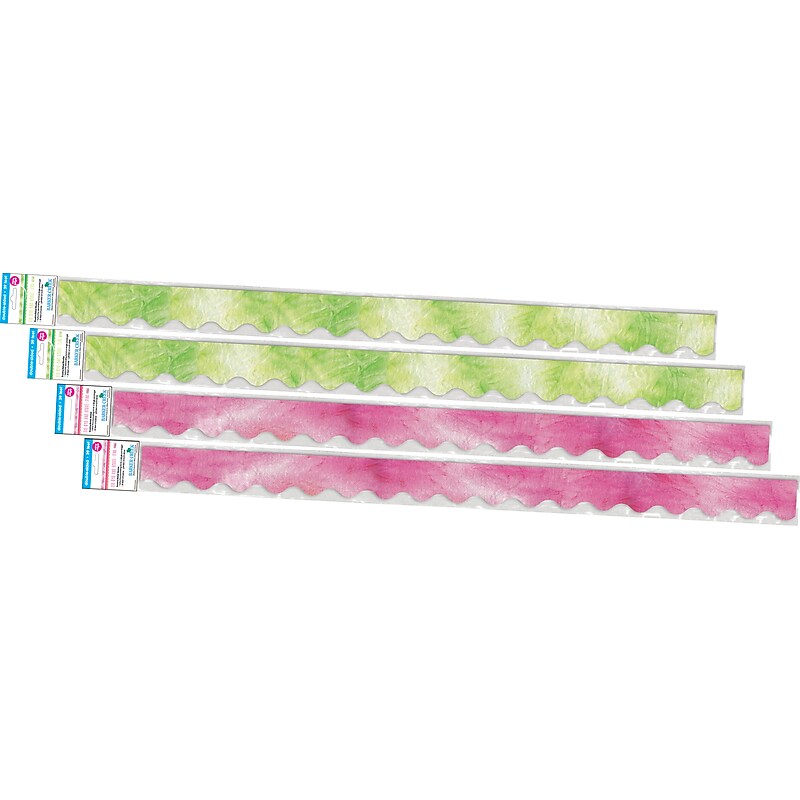 Barker Creek Double-Sided Scalloped Border Set, 36" x 2.25", Pink & Lime Tie-Dye and Ombré, 2 designs, 52/Set (4358) image 1