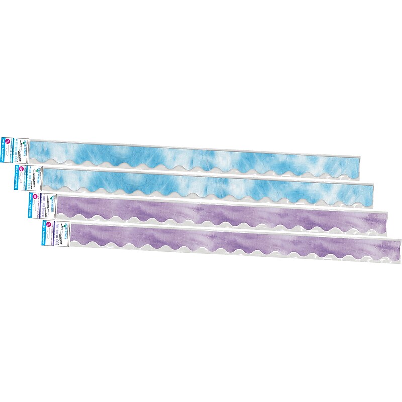 Barker Creek Double-Sided Scalloped Border Set, 36" x 2.25", Blue & Purple Tie-Dye and Ombré, 2 designs, 52/Set (4359) image 1