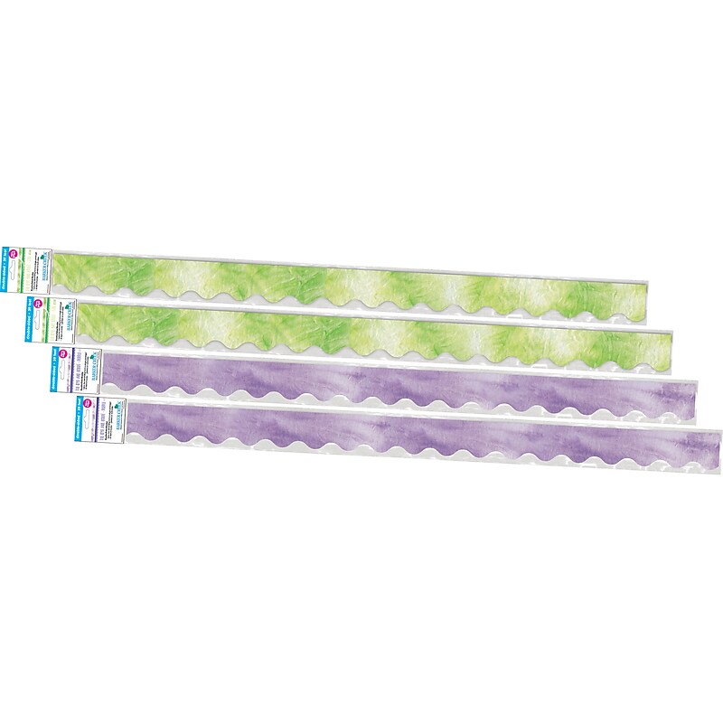 Barker Creek Double-Sided Scalloped Border Set, 36" x 2.25", Purple & Lime Tie-Dye and Ombré, 2 designs, 52/Set (4360) image 1