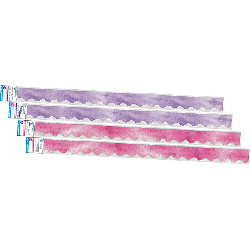 Barker Creek Double-Sided Scalloped Border Set, 36" x 2.25", Pink & Purple Tie-Dye and Ombré, 2 designs, 52/Set (4361) image 1