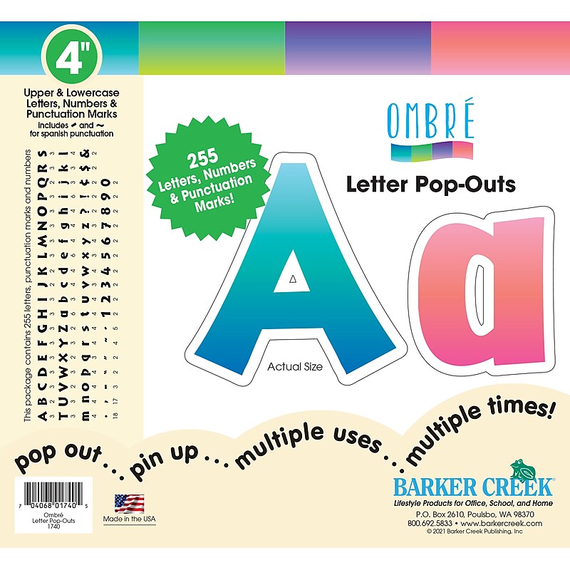 Barker Creek Tie 4" Dye & Ombré Letters and Numbers, Multicolored, 255/Pack (1740) image 1