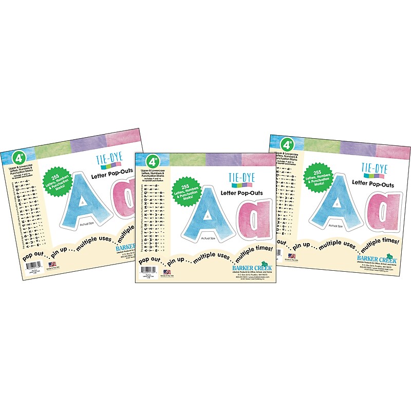 Barker Creek Tie 4" Dye & Ombré Letters and Numbers, Multicolored, 765/Pack (4350) image 1