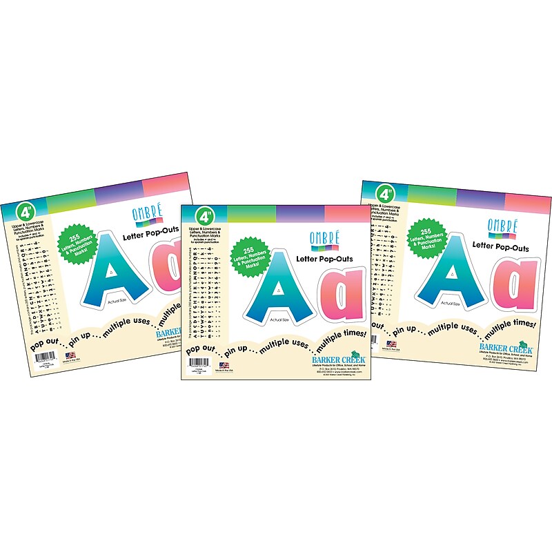 Barker Creek Tie 4" Dye & Ombré Letters and Numbers, Multicolored, 765/Pack (4351) image 1