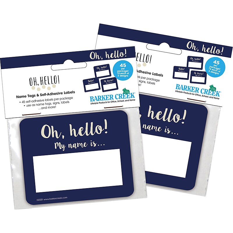 Barker Creek Self-adhesive Oh Hello! School Name Tags, 2.75" x 3.5", 90/Set (4323) image 1