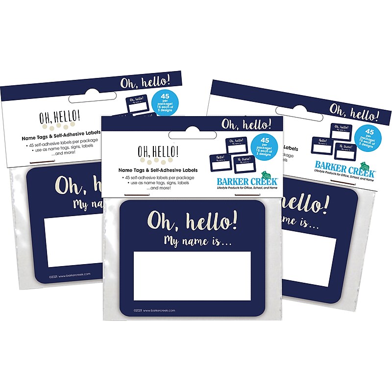 Barker Creek Self-adhesive Oh Hello! School Name Tags, 2.75" x 3.5", 135/Set (4324) image 1