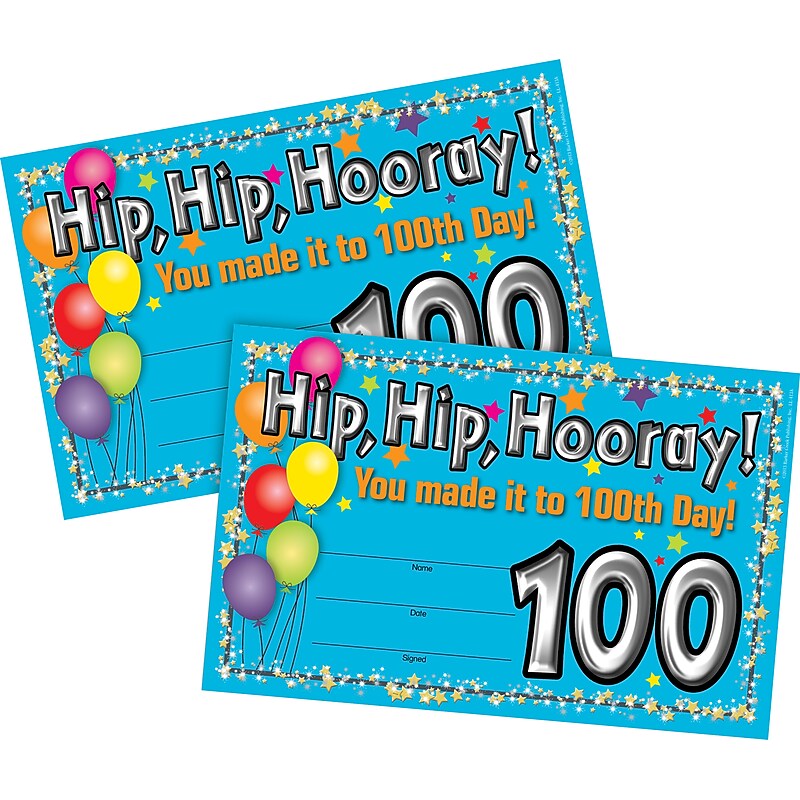 Barker Creek 100th Day Recognition Awards, 8.5" x 5.5”, Multicolored, 60/Set (4145) image 1