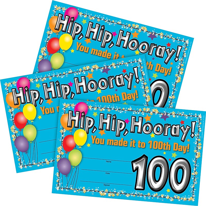 Barker Creek 100th Day Recognition Awards, 8.5" x 5.5”, Multicolored, 90/Set (4162) image 1