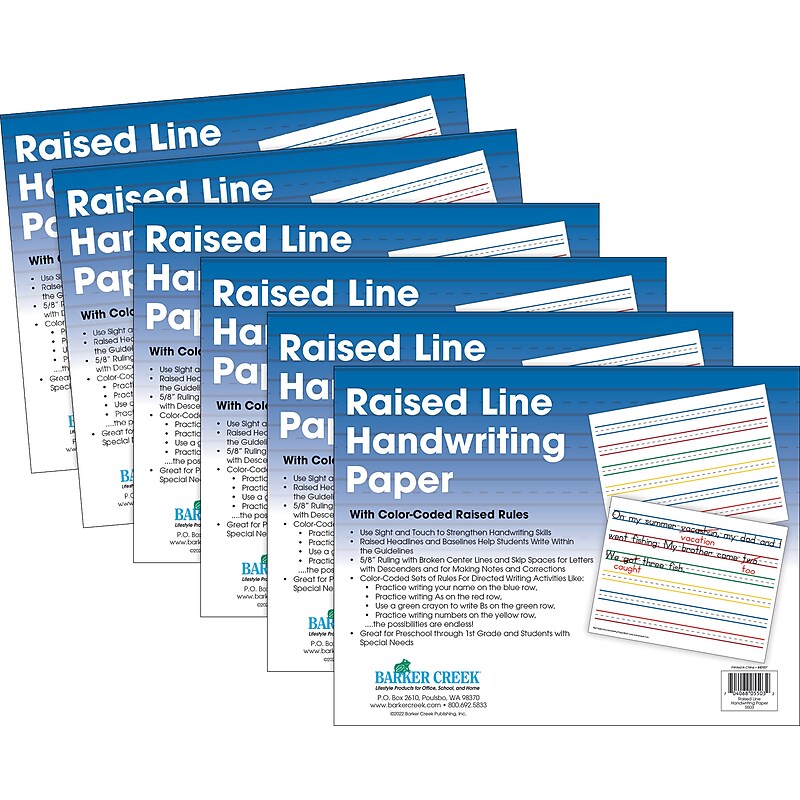 Barker Creek Raised Rule Handwriting Practice Paper, 8.5" x 11", 60 lbs., Multicolored, 300 Sheets/Pack (5503-06) image 1