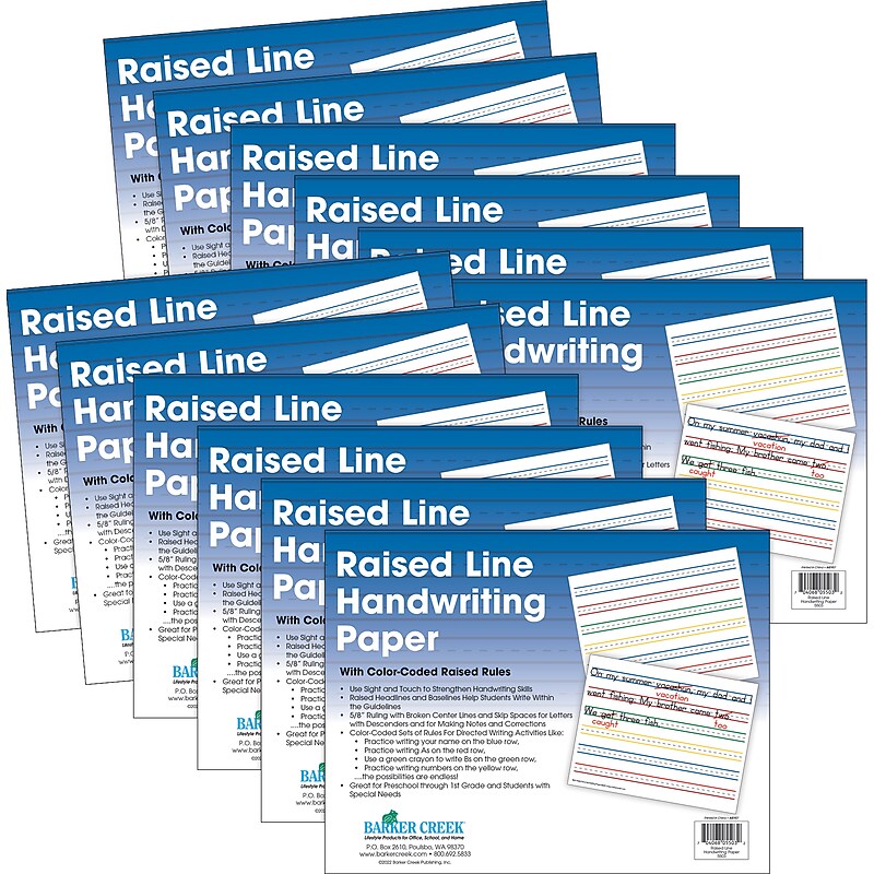Barker Creek Raised Rule Handwriting Practice Paper, 8.5" x 11", 60 lbs., Multicolored, 600 Sheets/Pack (5503-12) image 1