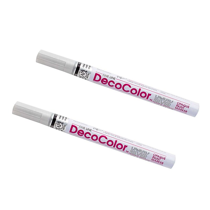 Marvy Uchida Opaque Paint Markers, Fine Tip, Silver, 2/Pack (7665909a) image 1