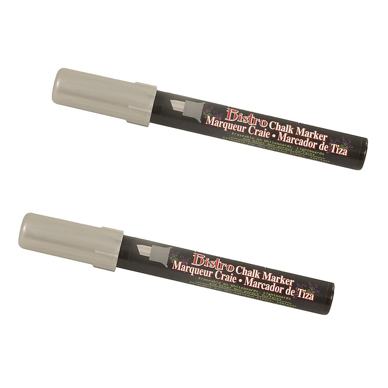 Marvy Uchida® Chisel Tip Erasable Chalk Markers, Silver Metallic, 2/Pack (526483SIMa) image 1