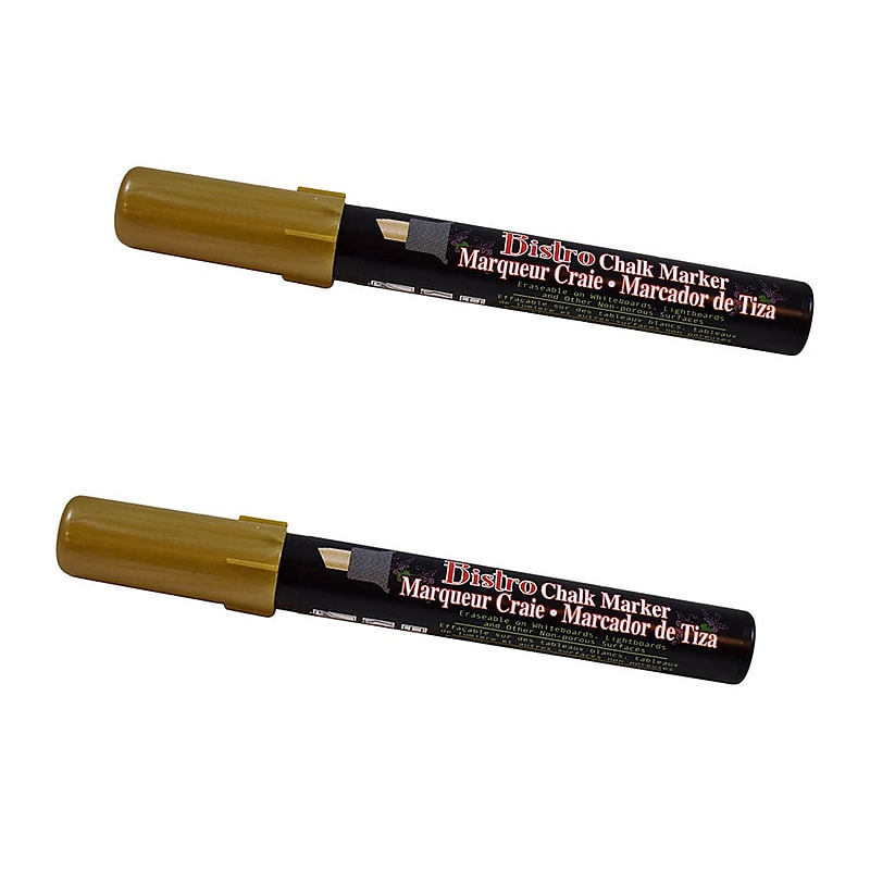 Marvy Uchida® Chisel Tip Erasable Chalk Markers, Gold Metallic, 2/Pack (526483GOa) image 1