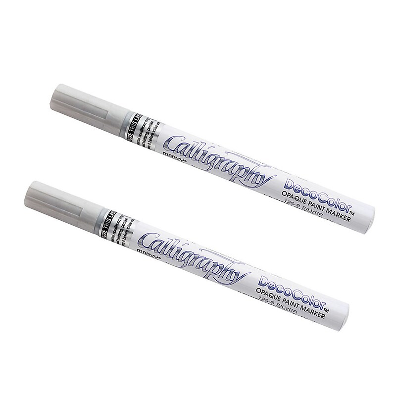 Marvy Uchida Calligraphy Opaque Paint Markers, Silver, 2/Pack (6514958a) image 1