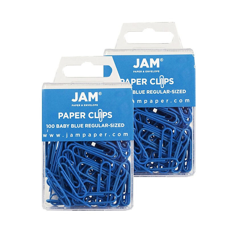 JAM Paper Paper Clips, 1" Capacity, Baby Blue, 100 Clips/Pack, 2/Pack (221819033a) image 1