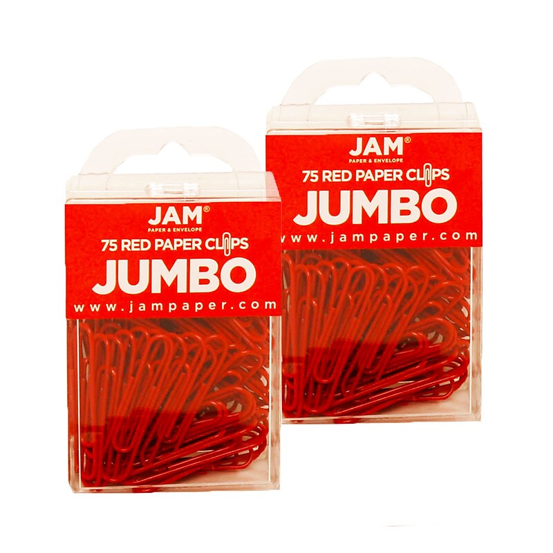 JAM Paper Jumbo Paper Clips, 2" Capacity, Red, 75 Clips/Pack, 2/Pack (2183754a) image 1