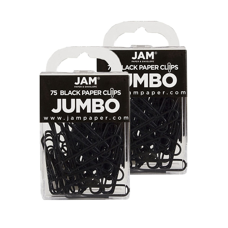 JAM Paper Jumbo Paper Clips, 2" Capacity, Black, 75 Clips/Pack, 2/Pack (2184933a) image 1
