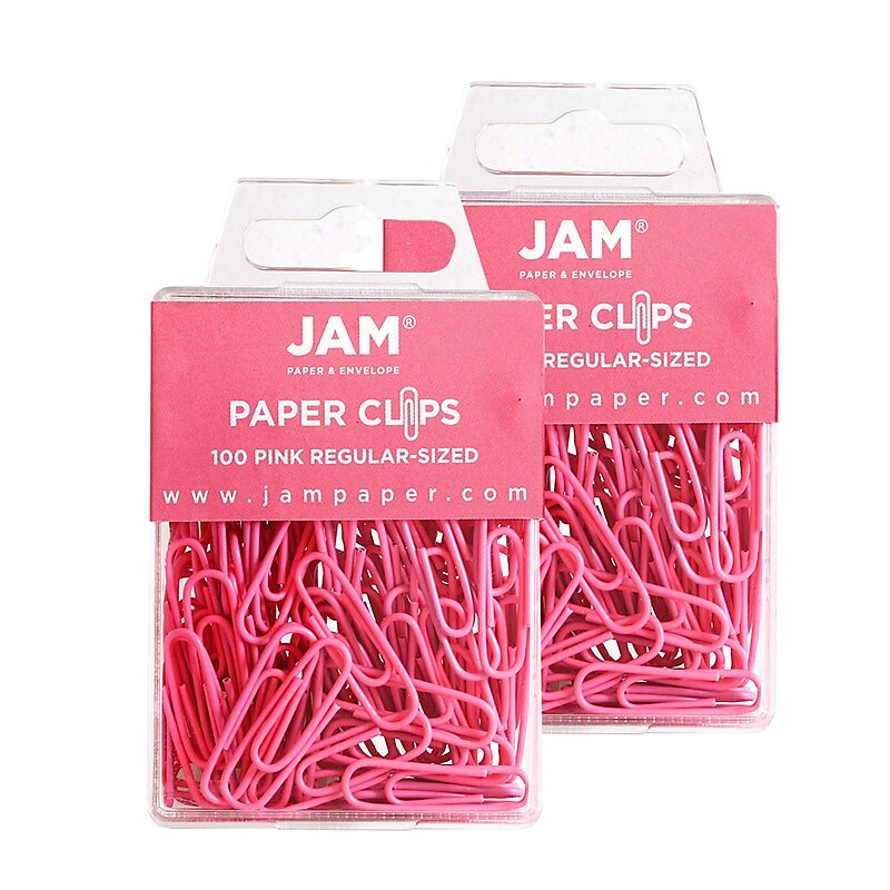 JAM Paper Paper Clips, 1" Capacity, Pink, 100 Clips/Pack, 2/Pack (42186872a) image 1