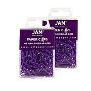 JAM Paper® Colored Standard Paper Clips, Small 1 Inch, Purple Paperclips, 2 Packs of 100 (2183753a)