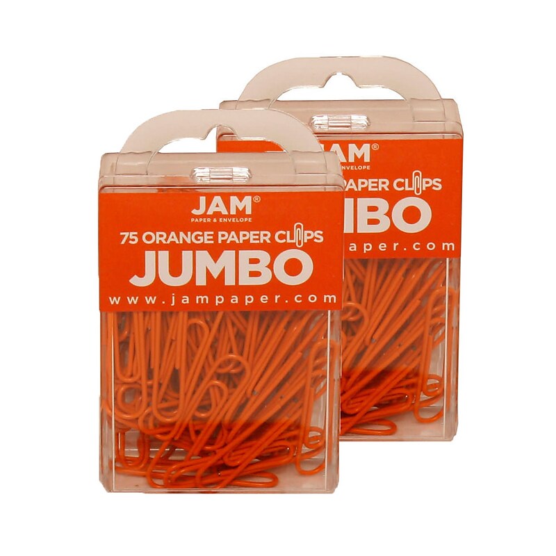 JAM Paper Jumbo Paper Clips, 2" Capacity, Orange, 75 Clips/Pack, 2/Pack (42186871a) image 1