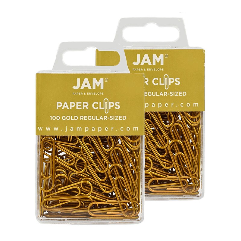 JAM Paper Paper Clips, 1" Capacity, Gold, 100 Clips/Pack, 2/Pack (21832058a) image 1