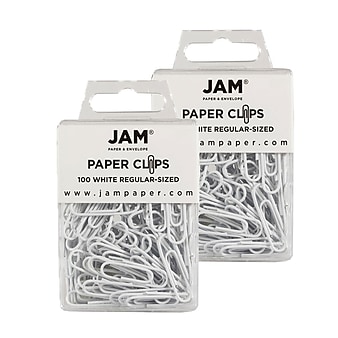 JAM Paper® Colored Standard Paper Clips, Small 1 Inch, White Paperclips, 2 Packs of 100 (2183755a)