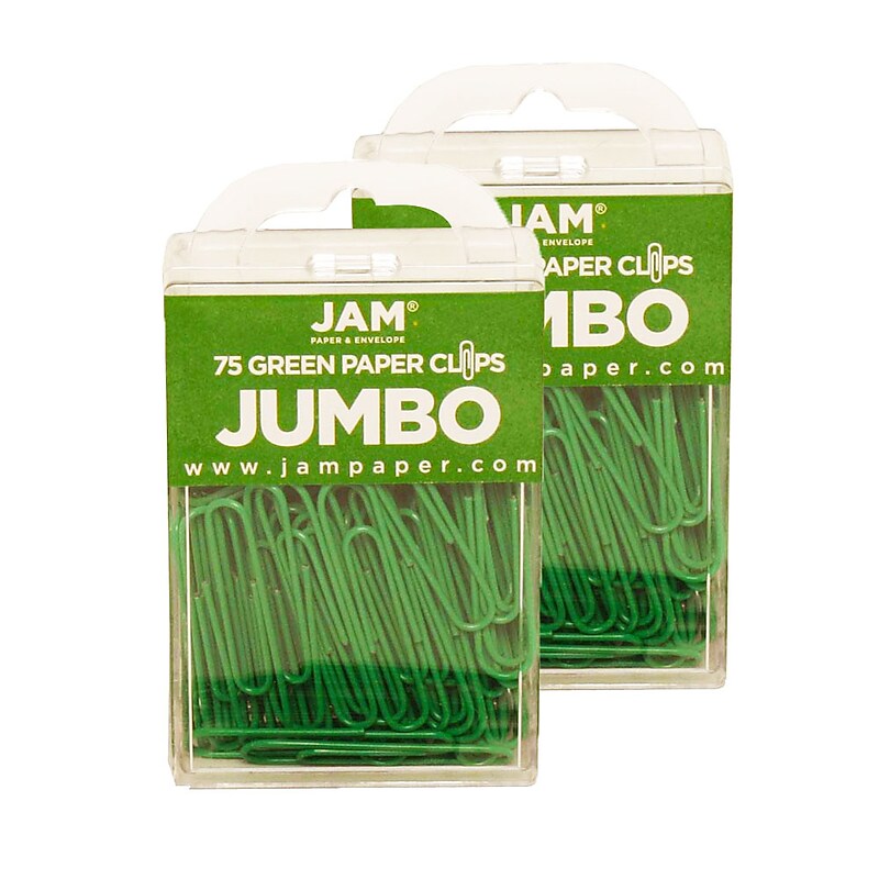 JAM Paper Jumbo Paper Clips, 2" Capacity, Green, 75 Clips/Pack, 2/Pack (42186878a) image 1