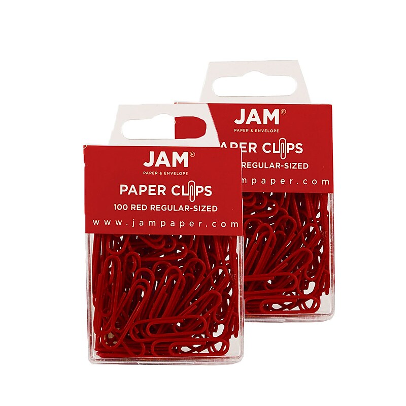 JAM Paper Paper Clips, 1" Capacity, Red, 100 Clips/Pack, 2/Pack (2185200a) image 1
