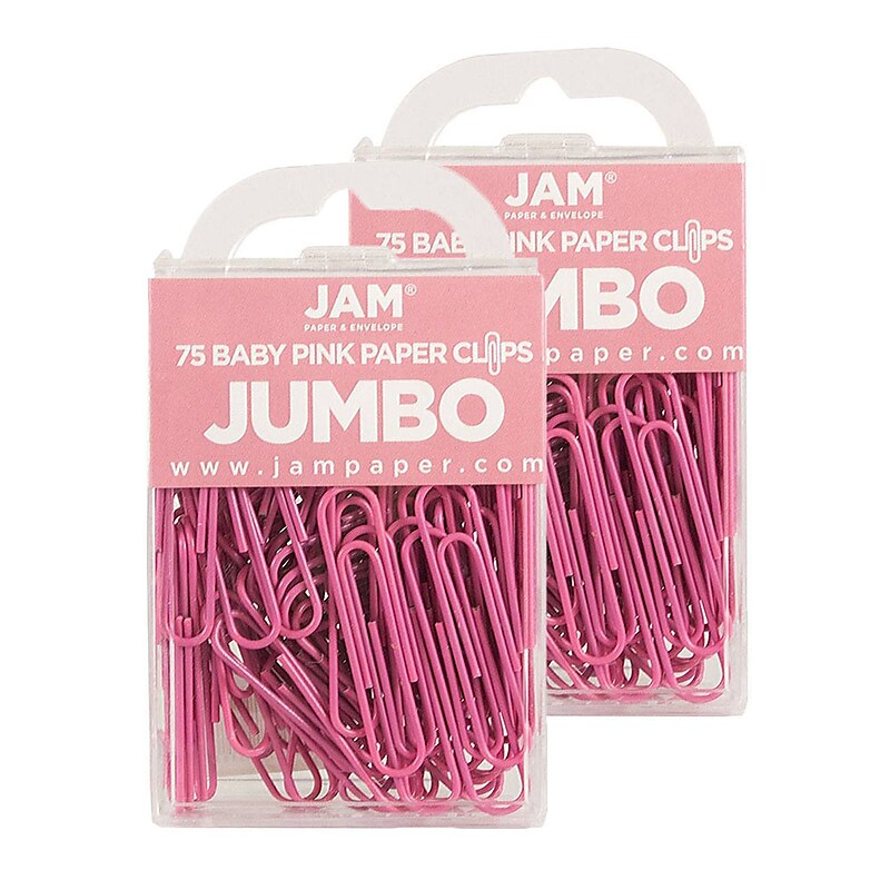 JAM Paper Jumbo Paper Clips, 2" Capacity, Pink, 75 Clips/Pack, 2/Pack (42186873a) image 1
