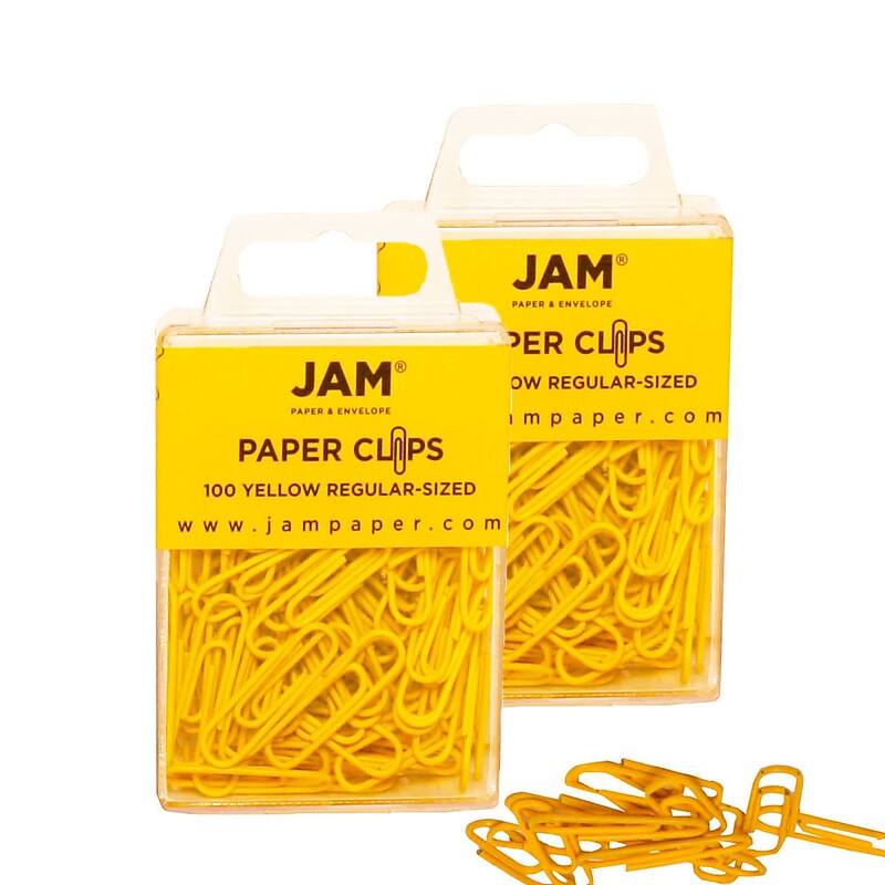 JAM Paper Paper Clips, 1" Capacity, Yellow, 100 Clips/Pack, 2/Pack (2183756a) image 1