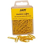 JAM Paper® Colored Standard Paper Clips, Small 1 Inch, Yellow Paperclips, 2 Packs of 100 (2183756a)
