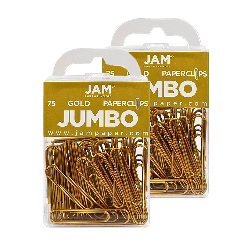JAM Paper Jumbo Paper Clips, 2" Capacity, Gold, 75 Clips/Pack, 2/Pack (21832060a) image 1