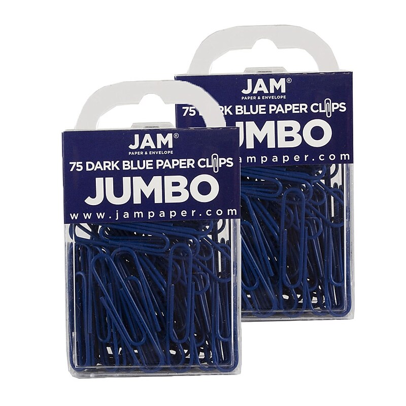 JAM Paper Jumbo Paper Clips, 2" Capacity, Dark Blue, 75 Clips/Pack, 2/Pack (42186869a) image 1