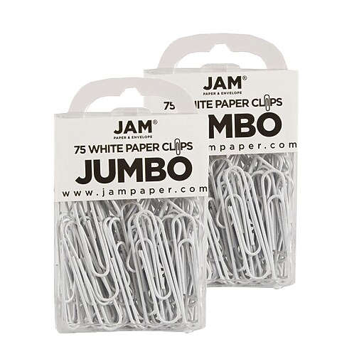 JAM Paper® Colored Jumbo Paper Clips, White Paperclips, 2 Packs of 75