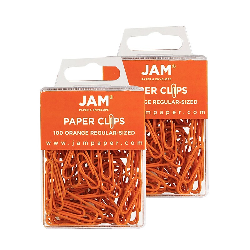 JAM Paper Paper Clips, 1" Capacity, Orange, 100 Clips/Pack, 2/Pack (42186870a) image 1
