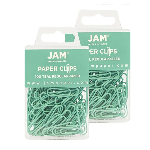 JAM Paper Small Paper Clips, Teal, 2 Packs of 100 (21832064a) Staples