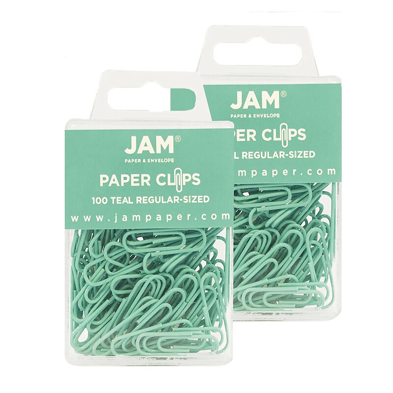 JAM Paper Paper Clips, 1" Capacity, Teal, 100 Clips/Pack, 2/Pack (21832064a) image 1